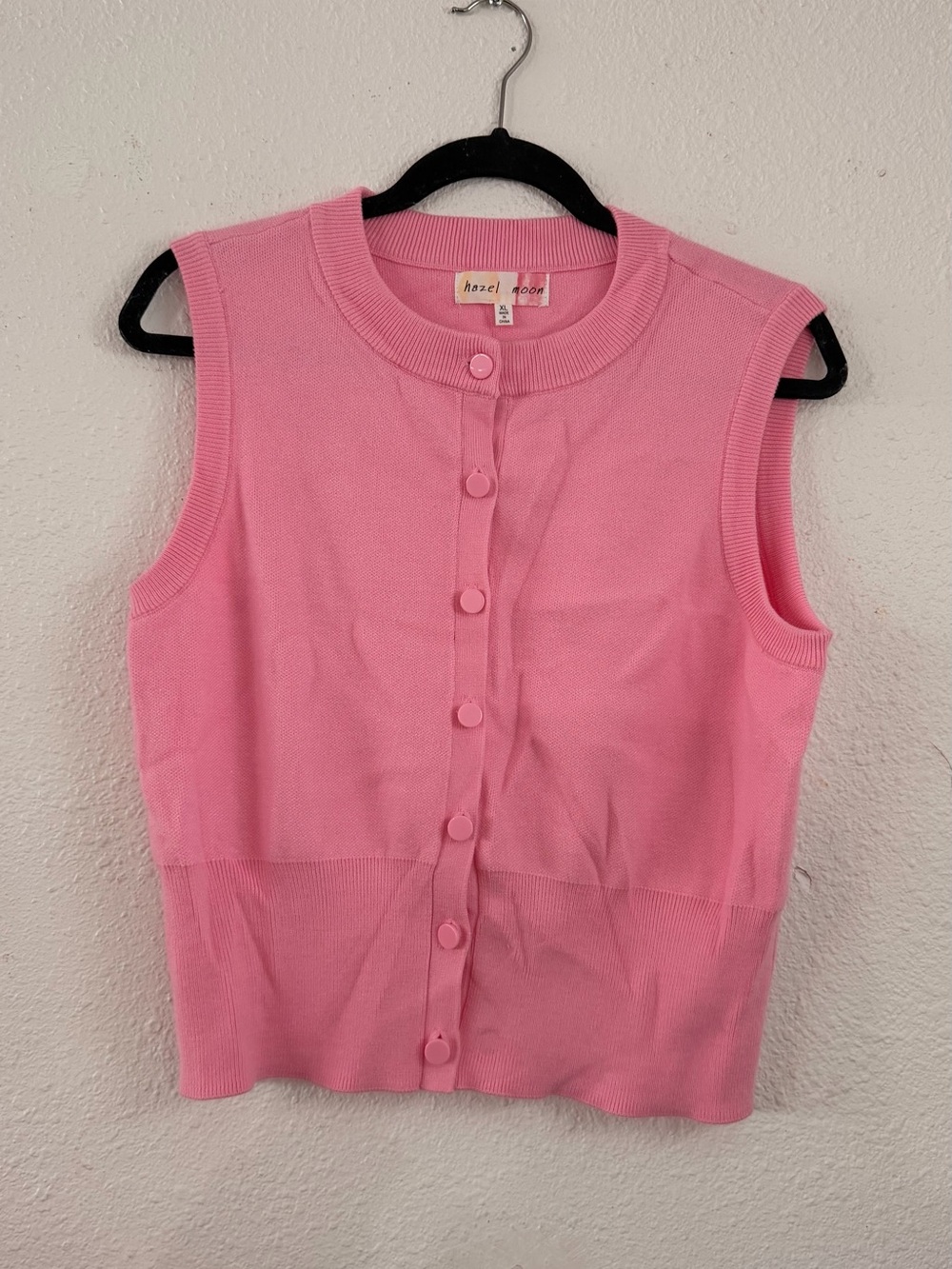Pink Sleeveless Button-Front Knit Top